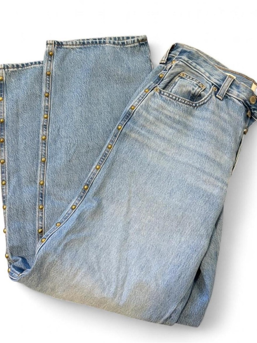 Light Wash Studded Side Seam Denim Jeans